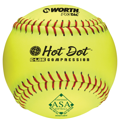Worth 12" ASA Hot Dot Slowpitch Softballs (Dozen): AHD12SY -Baseball Bats Sales Shop AHD12SY
