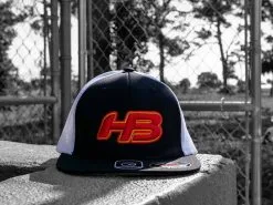 HB Sports Headbanger Sports I8501 Cap America Flexfit Performance Trucker Mesh Back Hat: Black / White / Sunset